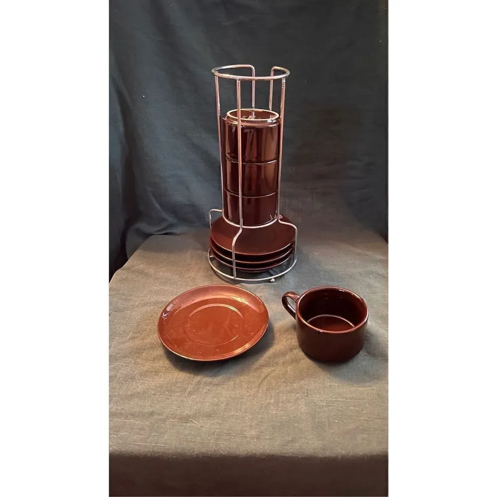 PIER ONE SET OF 4 STONEWARE COFFEE MUGS AND SAUCERS